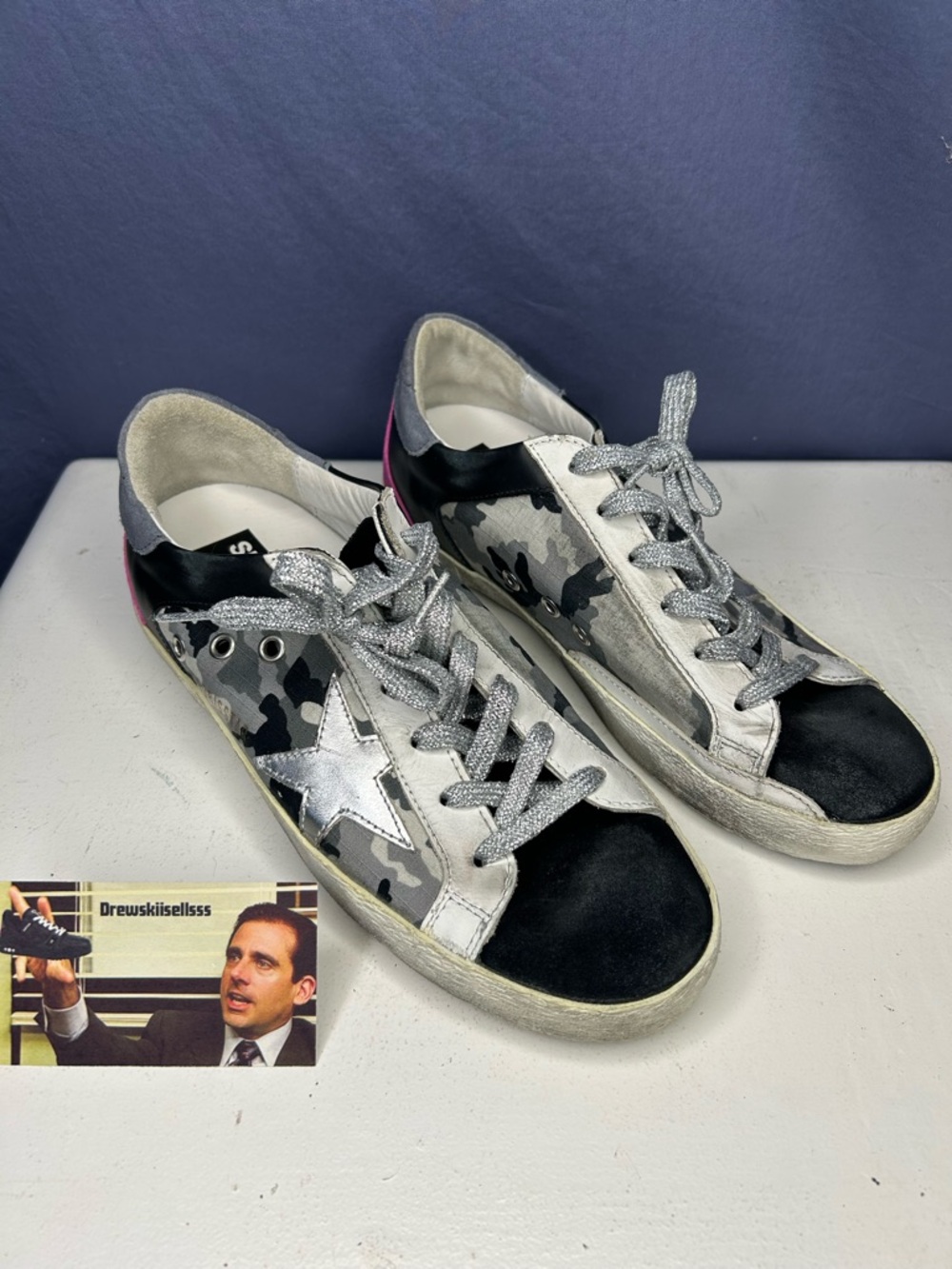 Golden Goose Super-Star Almond Toe Laminated Camouflage Sneakers Sz 39 / 9 US W